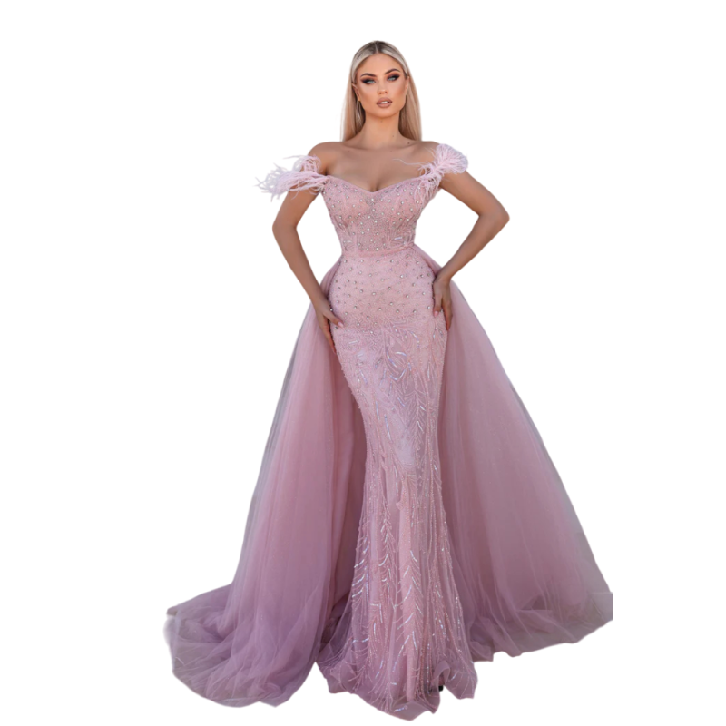 Customized Evening Dresses Elegant Beads Sequins Sleeveless Mermaid Strapless Prom Gowns Party Dress Sweep Train