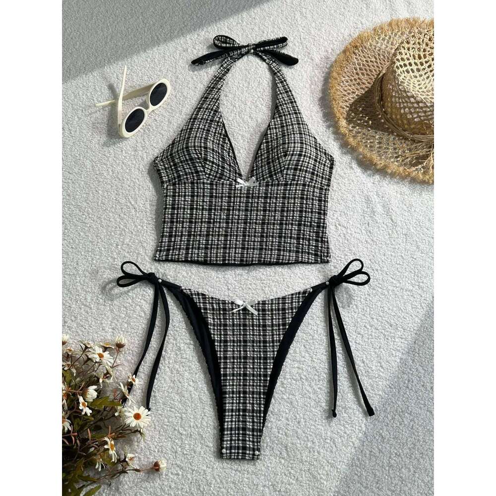 2025 Floral Halter Bikini Women's Sexy Backless Swimwear with Tie Detail Summer Strappy Two Piece Bathing Suit Holiday Z260206