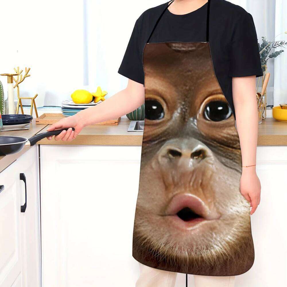Gorilla Cubs Close-Up Face Print Sleeveless Polyester Apron for Home Kitchen Baking Work and Stylish Design S260205 042