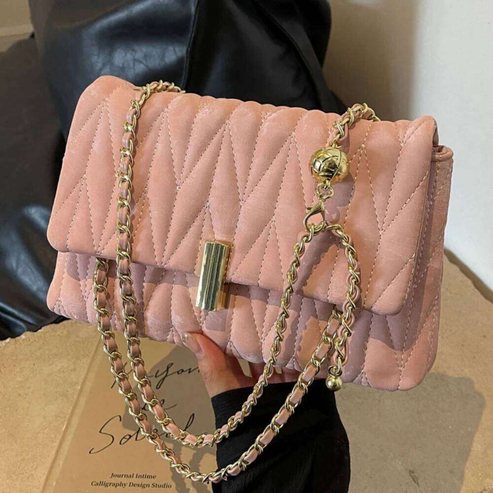 Chic Crossbody Bag Plaids Chain Suede Delicate Handbags Women Fashion Clip Buckle Daily Commute Single Shoulder Underarm Bags Y260205