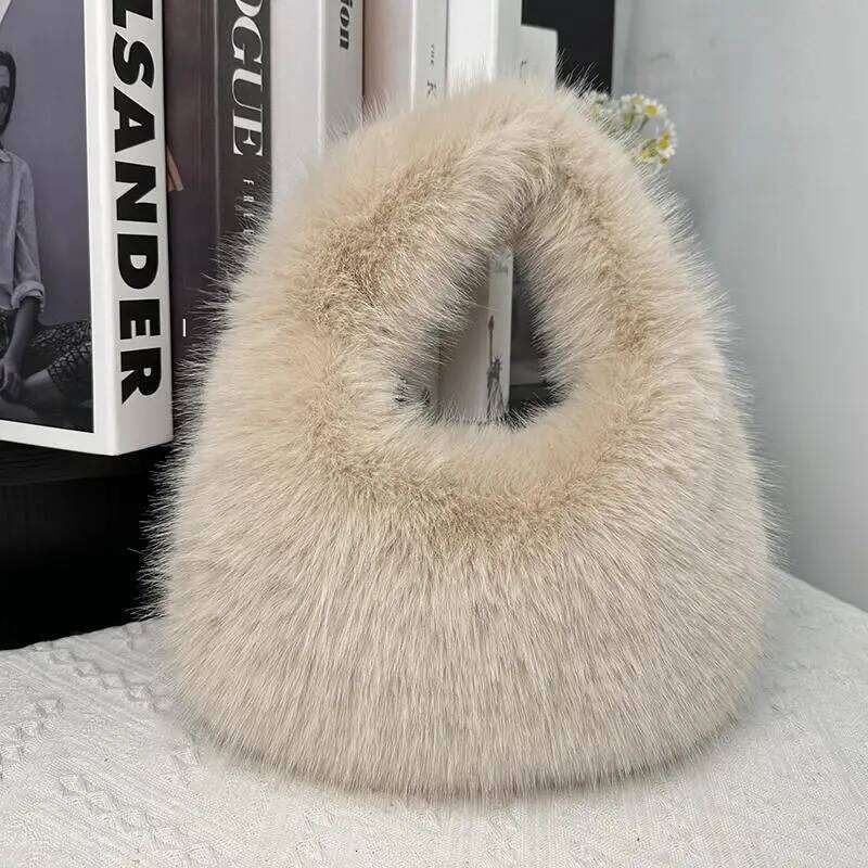 Soft Plush Half Moon Faux Fur Party Clutch Lady Handbags Fluffy Female Winter Purse Casual Tote Fashional Bag XJ260129