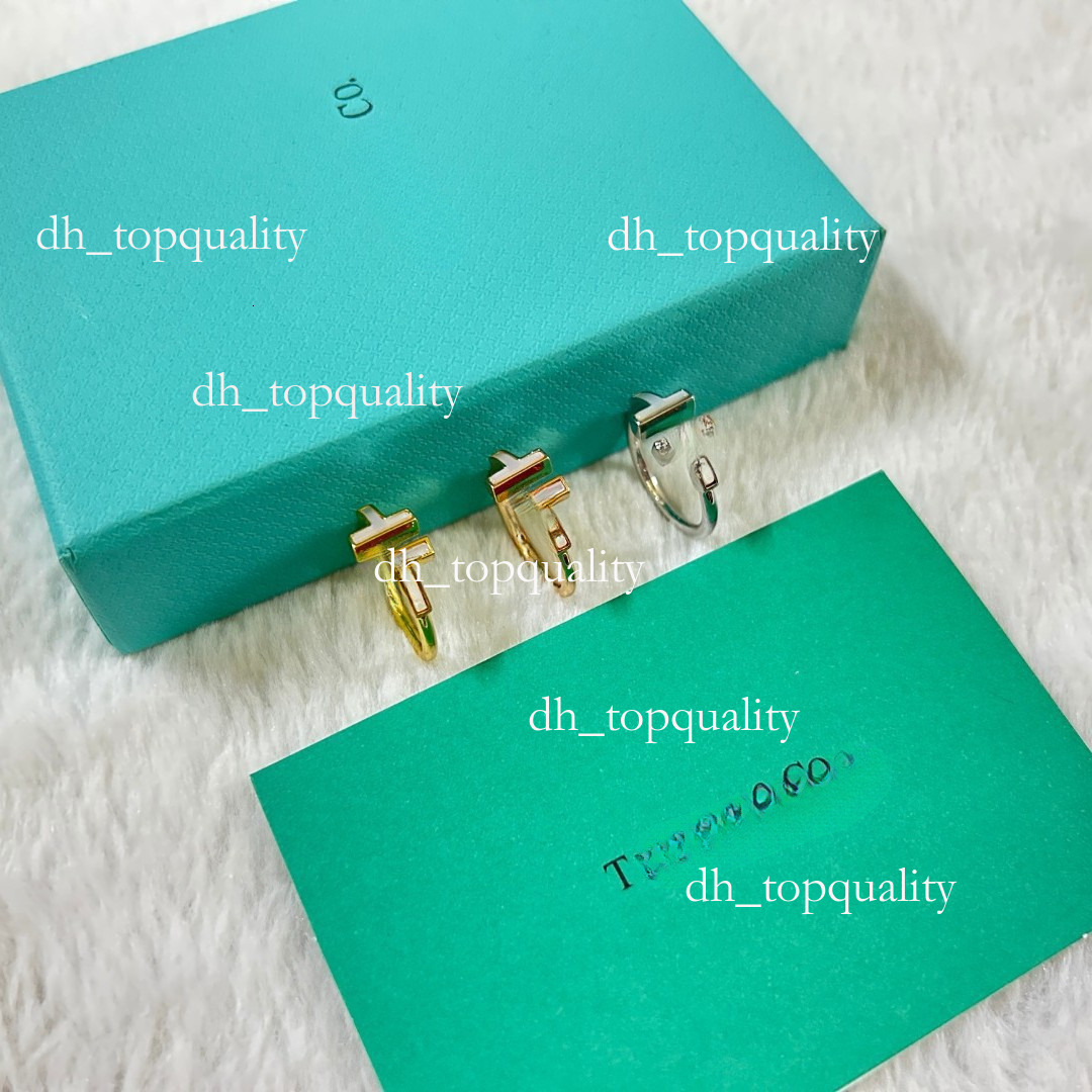 Tiffiney And Co Jewelry Luxury Brands New High Version Double T White Shell Ring Unisex Trendy Simple Open Tifanyandco Ring Valentine's Day Gifts 414