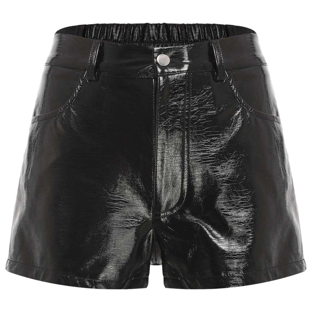 Womens Rivets And Belt PU Leather Pants Hot Shorts Slim Fit Short Bottoms Club Rock Music Festival Costume XJ260206