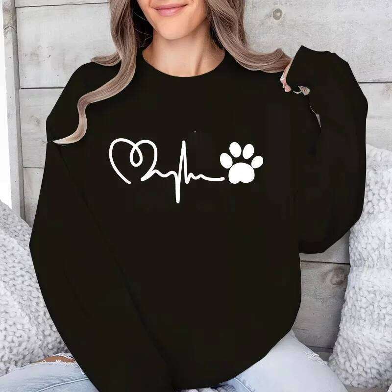Mardi Hefxessdr Womens Sweatshirts Cute Print O Neck Tops Casual Daily Outdoors Sports Jogging Pullover Korea Style Long Sleeves Woman Clothing