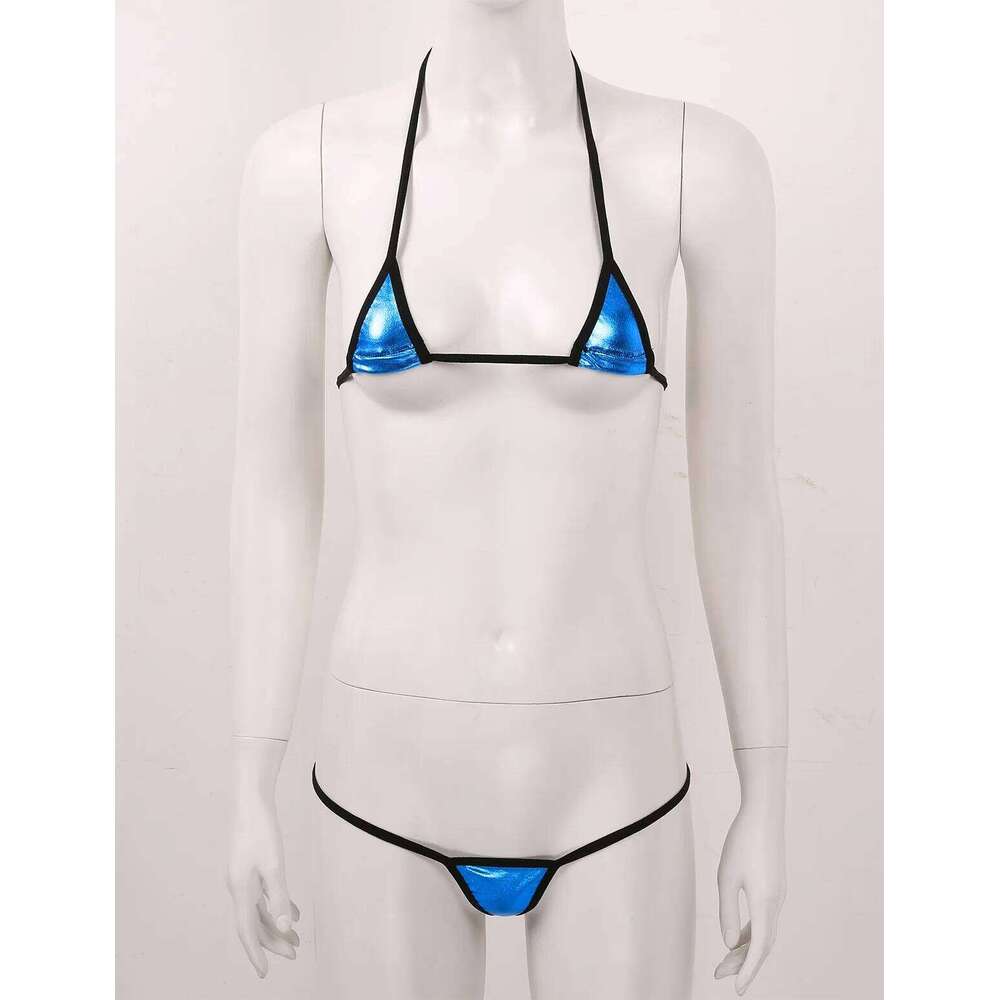 Women's Two Piece Micro Sexy Swimwear Halter Bra String Tanga Set Mini Triangle Bikini Swimsuit Lingerie XJ260206