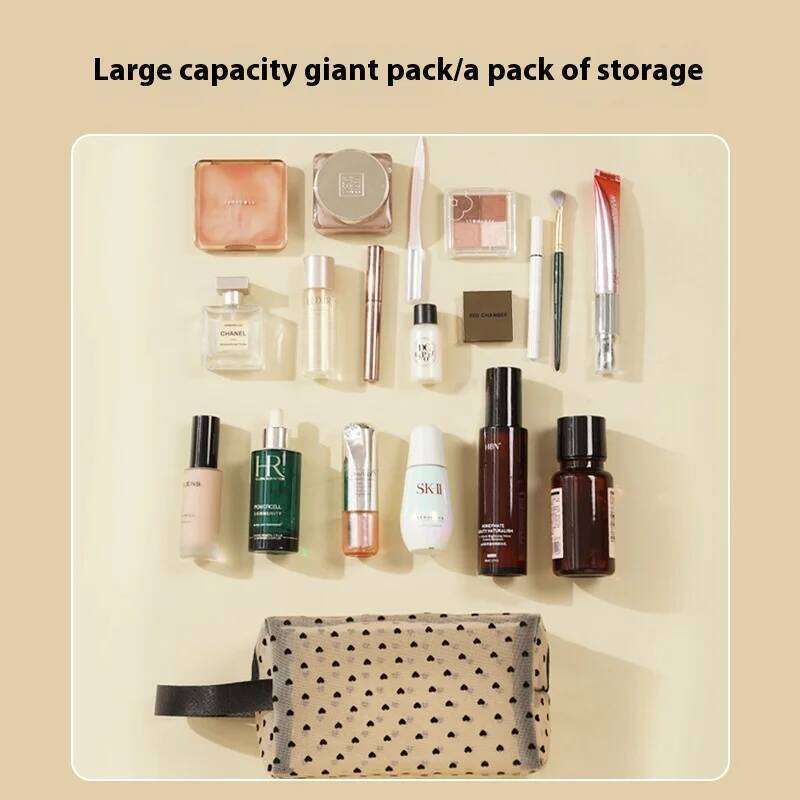 Heart Transparent Mesh Makeup Bag Multifunction Portable Women Cosmetic Storage Pouch Ladies Toiletry Lipstick Organizer Bags Y260206