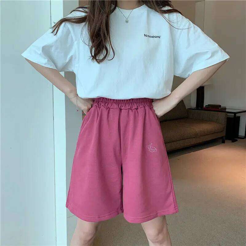 Elastic Waist Casual Beach Party Korean version clothing size High waist Moon embroidery movement shorts women Summer XJ260206