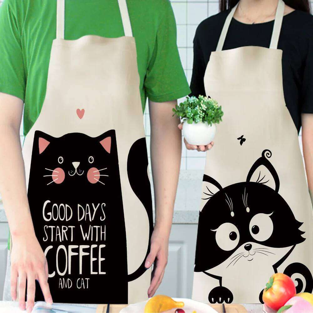 Cartoon cat aprons woman dress baking accessories cute for men kids apron kitchen linen S260205
