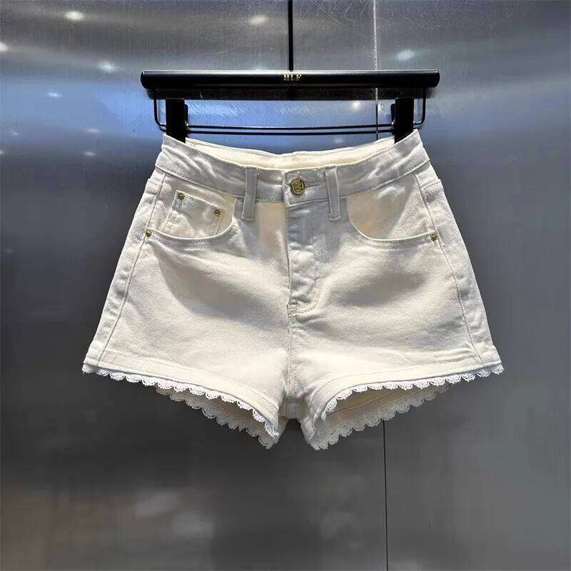 Simple And Hot Women Style Lace Patchwork Versatile Denim New Summer High-Waisted Slimming A-line Shorts Jeans C260206