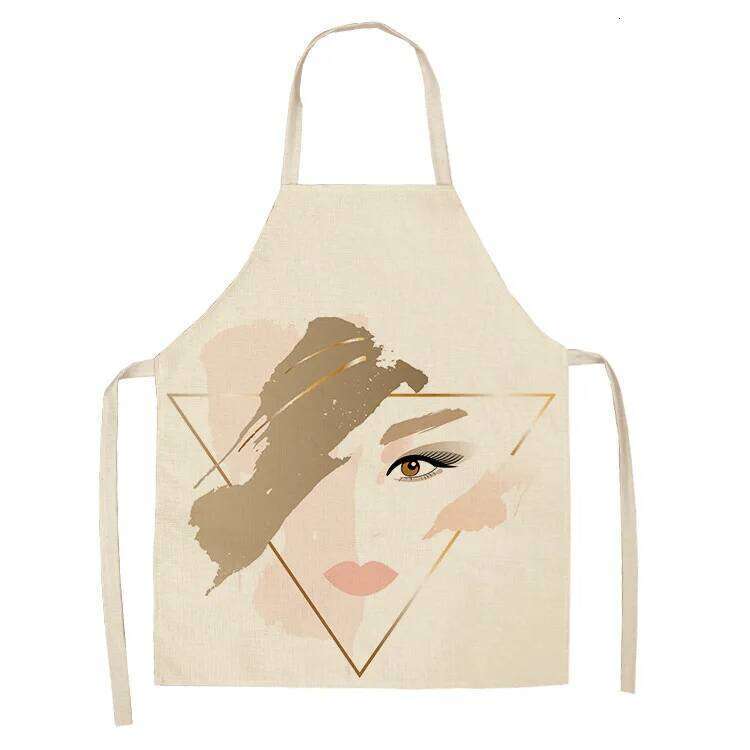 1 Pcs Creative Geometric Cotton Linen Apron Woman Adult Kids Bibs Home Cooking Baking Coffee Shop Cleaning Aprons S260205