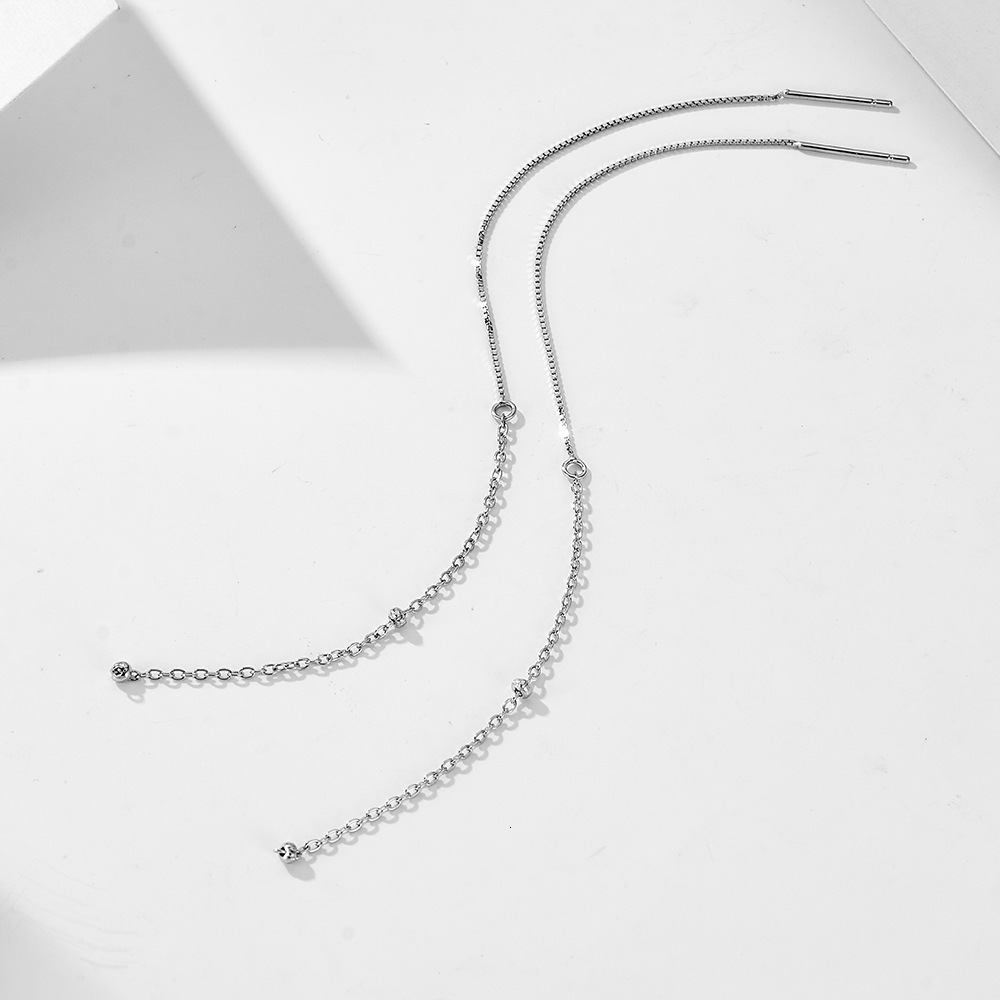 Long Tassel Thread Round Bead Chain S925 Sterling Silver Trendy Personality Temperament Earrings Ear Pendants