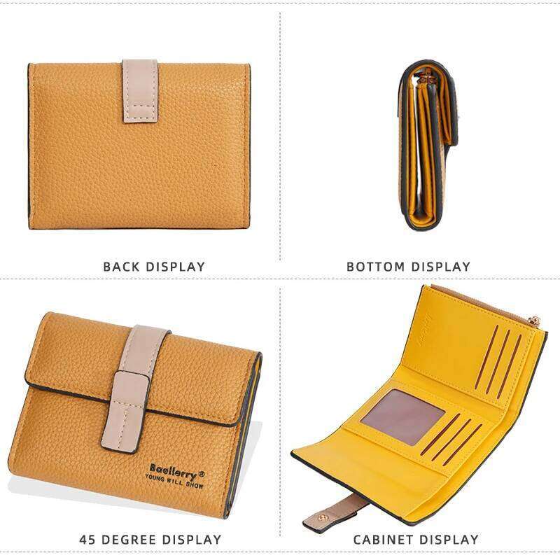 Fashion Three-Fold Multi-Card Color Block Money Clip New Women'S Short Multi-Functional Zipper Buckle Purse Wallet Y260206