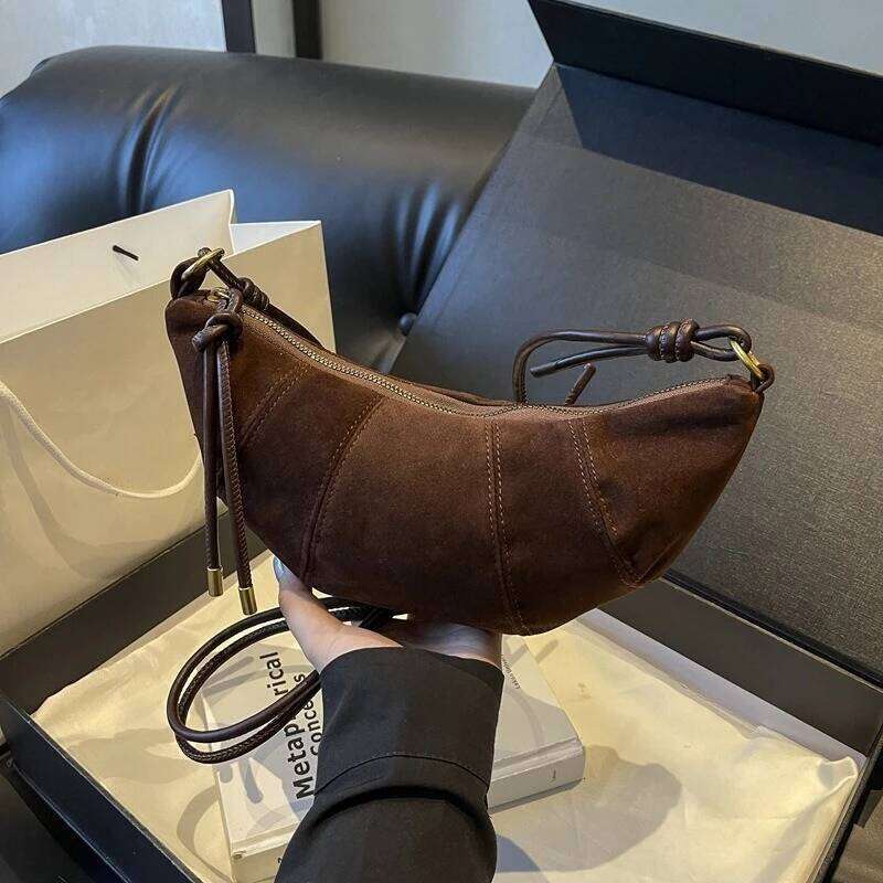 Suede Crescent Mini Bags Stylish Drawstring Design, Leopard Solid Hues, Gold Accents Compact, Trendy Versatile for Casual Outfit Y260205