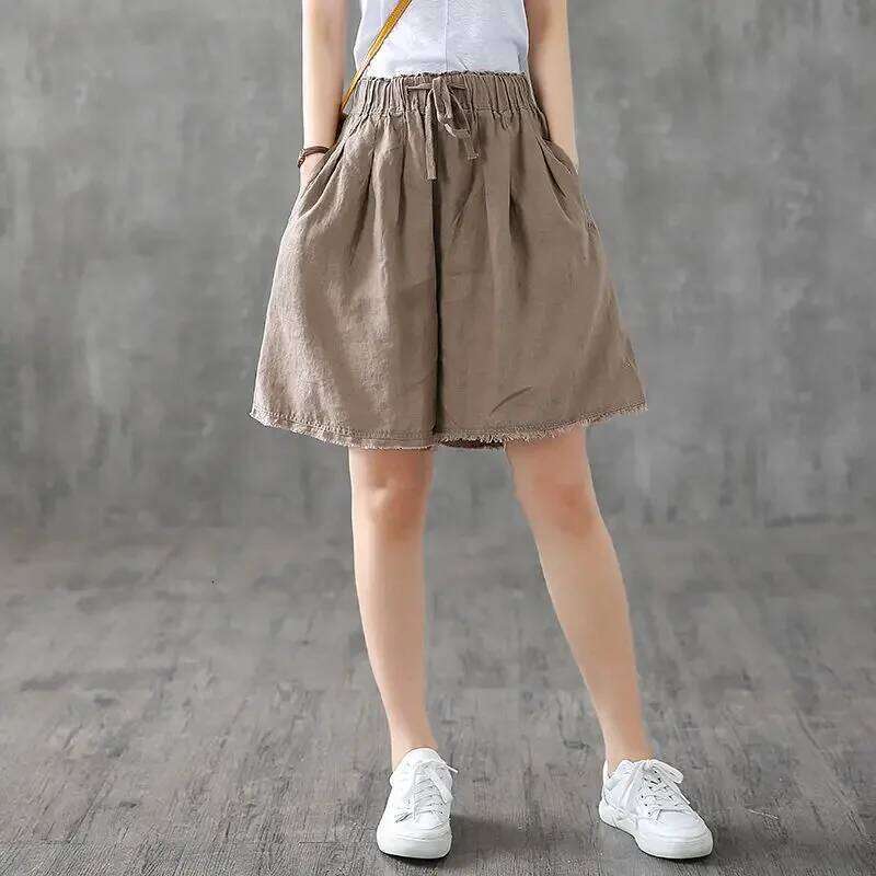 Summer Simplicity Loose Elegant Cotton and Linen High Waist Wide Leg Women Clothes Casual Appear Thin Quarter Shorts XJ260206