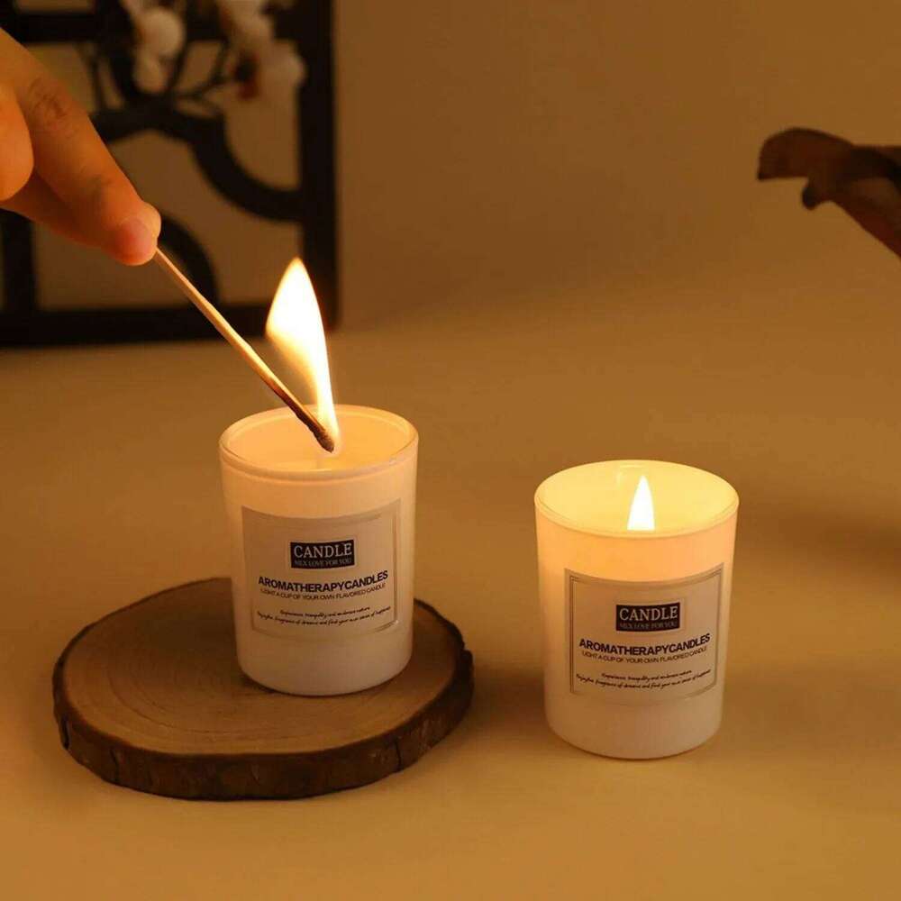 1pc Trendy Matte White Glass Cup Candle - Minimalist Scented Home Decor, Smokeless Aromatic for Living Room Office S260205