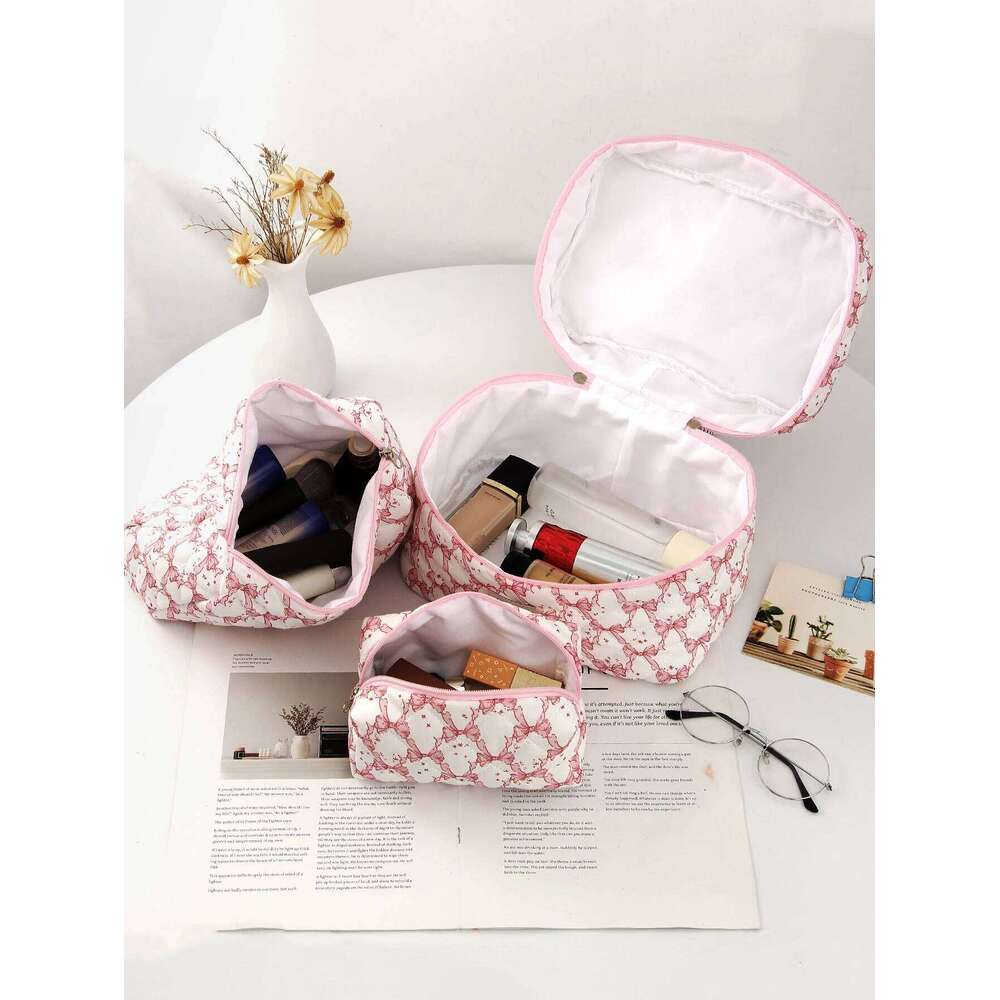 1pc/set Pink Mermaid Bow Quilted Essential Bag for Toiletries Storage, Travel Storage Makeup Bag, Multifuncti Y260206