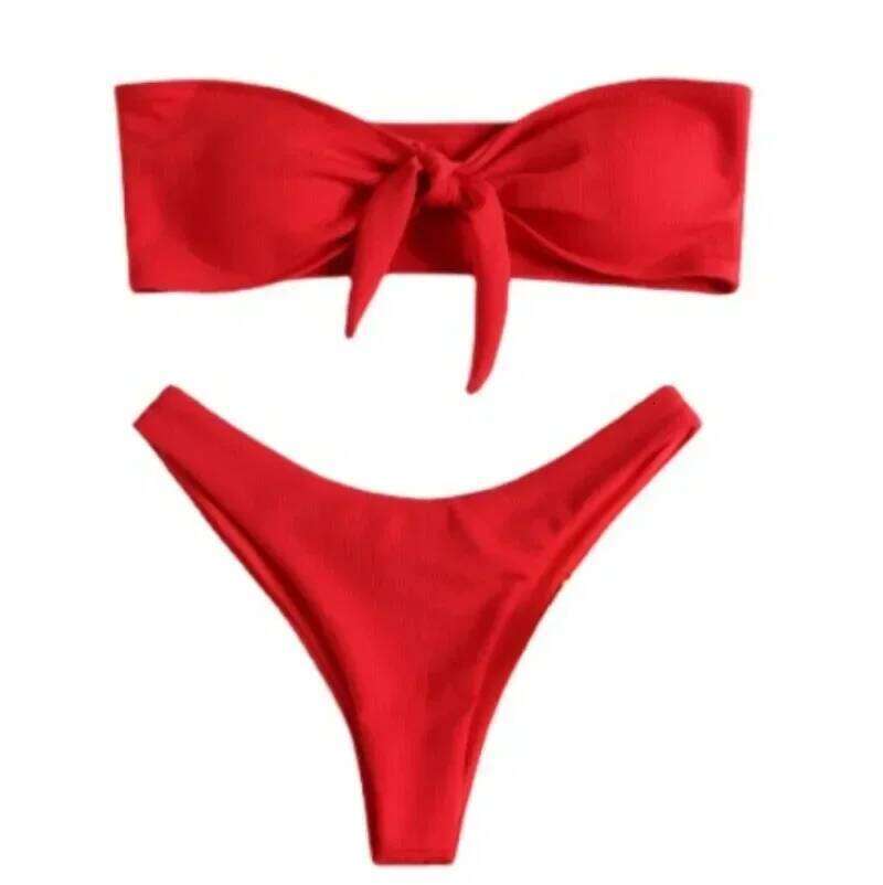 Women's Sexy Tube Top Bow Split Bikini Swimsuit Swim Trunks Swimming Suit for Women Z260206