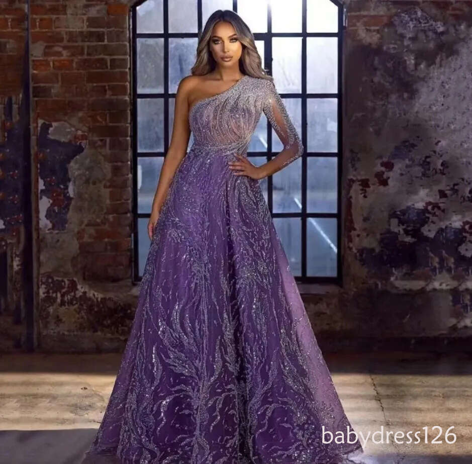 Sexy Prom Dresses for Black A Line One Shoulder Sequined Crystlas Evening Gowns Women Special Occasion Robes Customized N05