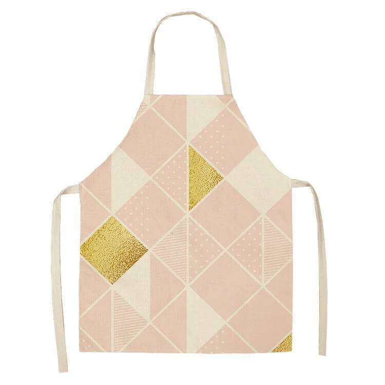1 Pcs Creative Geometric Cotton Linen Apron Woman Adult Kids Bibs Home Cooking Baking Coffee Shop Cleaning Aprons S260205