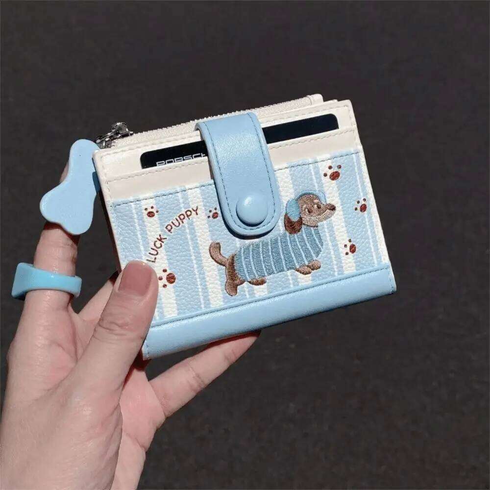 Sweet Dopamine Color Dachshund Embroidery Coin Purse Zipper Pouch Cartoon Pu Wallet Ins Korean Style Small Item Bag Children Y260206