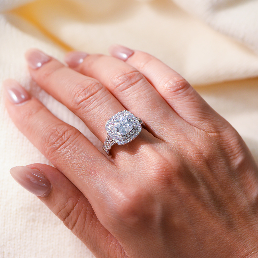 Classic Full Diamond Sterling Silver for Women Fashion Micro Pave Zirconia Light Luxury High-End Wedding Ring Jewelry