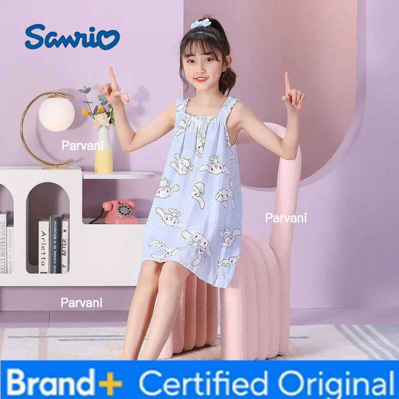 Sanrio Girls Thin Bubble Sleeping Skirt Pajamas Summer Children's Soft Cotton Nightgown Comfortable Breathable Bedding Wear for Kids H260206 - view 6