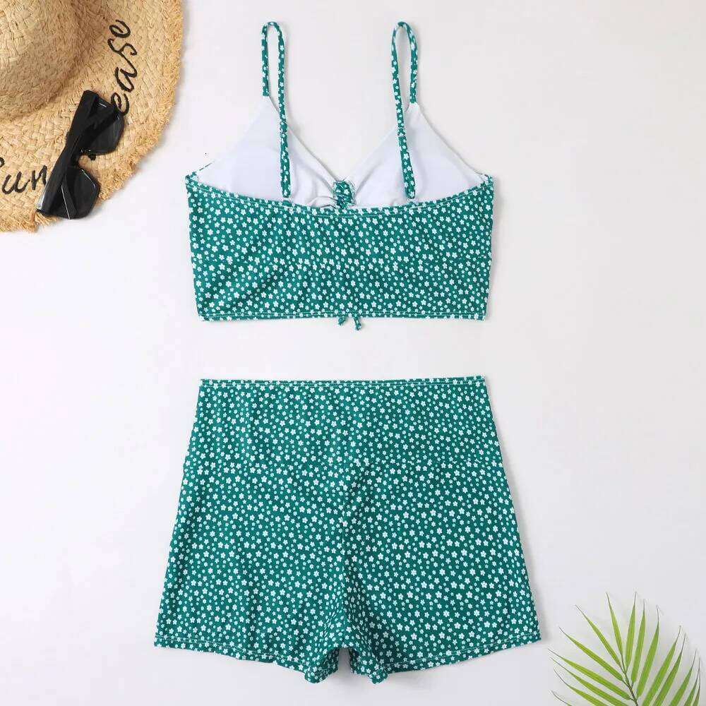 High Waist Bikini Swimsuit Women 2024 Floral Print Swim Suits Drawstring Front Shorts Boxers Swimwear Trunks Pool Bathing Suit XJ260206
