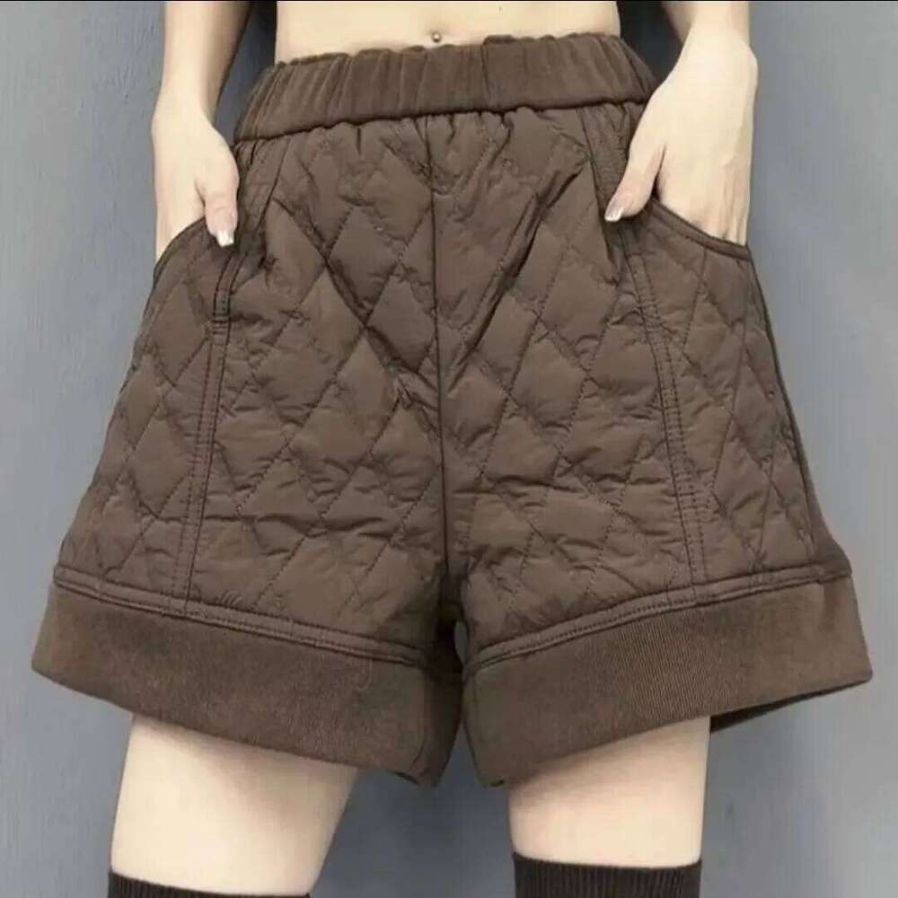 Women's High Waist Wide Leg Pants Cotton Padded Fleece Warm Shorts Casual Ladies Boots Black, Autumn, Winter, New 2026 XJ260206