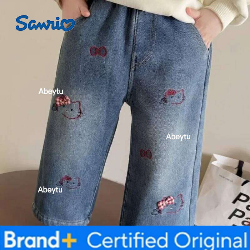 Sanrio Hello Kitty Girls Straight Leg Jeans Long Pants Casual Autumn Winter Kids Trousers Toddler Loose Fit Stylish New 2026 H260206