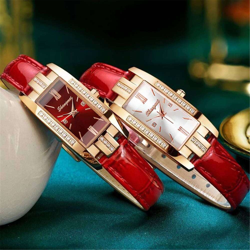 Vintage Women Watches Fashion Rhinestone Rectangle Ladies Leather Band Quartz Watch Z260206