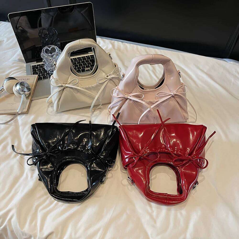 Women Summer Glossy PU Bow Handbags High Grade Buckle Solid Color One Shoulder Bag Daily All-Match Commute Crossbody Bags Y260205