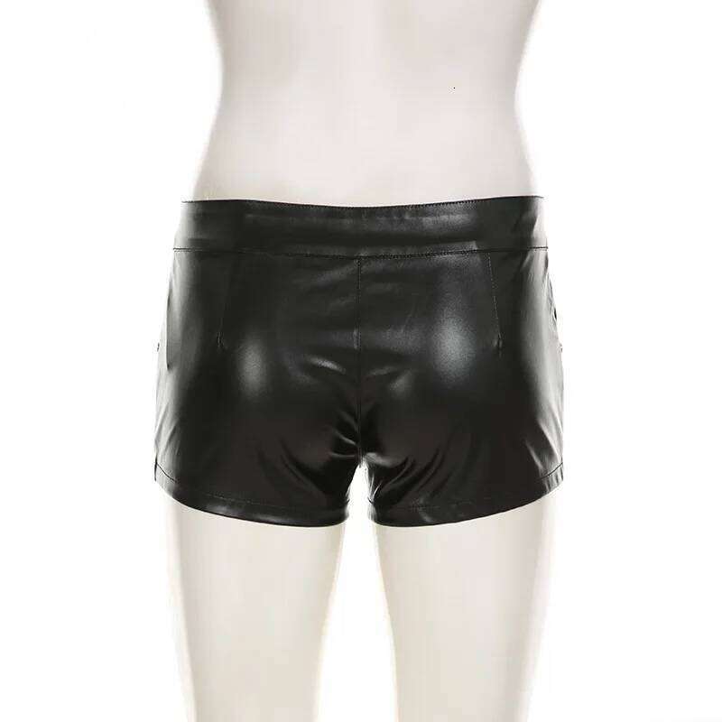 Sexy Straps Tight Hip Women's Autumn and Winter Fashion Low Waist Pu Leather Booty Shorts C260206