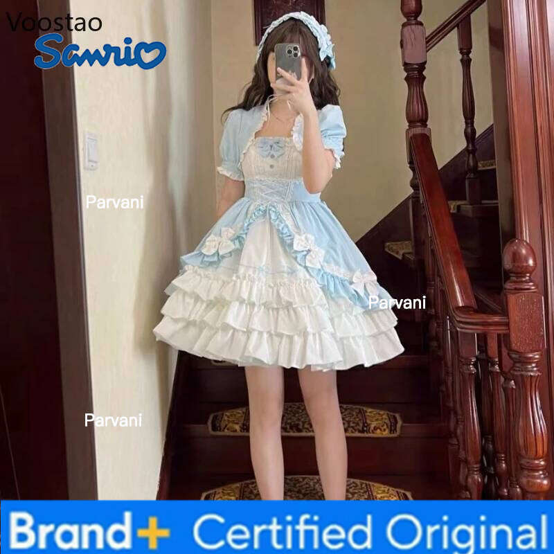 Sanrio Victorian Vintage Lolita Dress Women Gothic Y2k Puff Short Sleeve Laminated Flounces Mini Dresses Bow Ruffles Princess Vestidos H2602061 - view 4