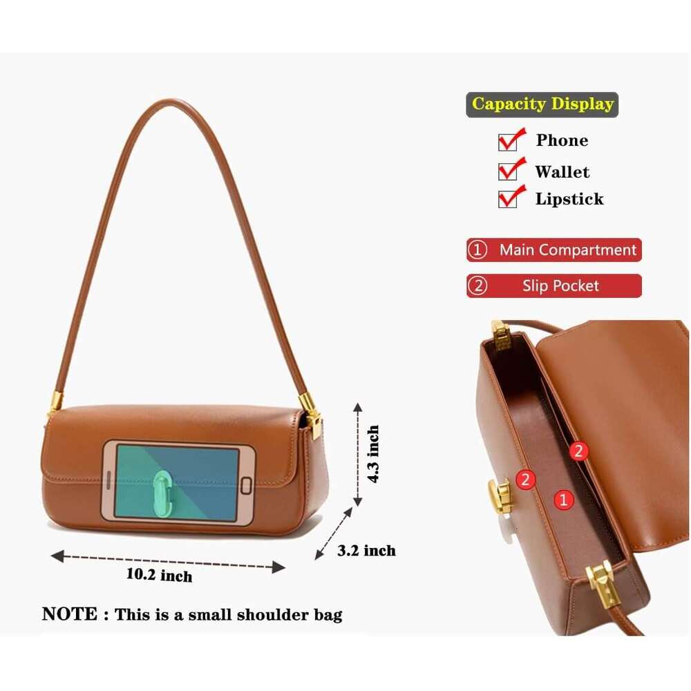 Small Shoulder For Women Vintage Leather Tote Clutch Purse Trendy Retro Mini Hobo Handbag Underarm Bag