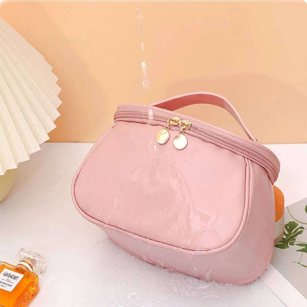 Portable PU Makeup Bag, Large Waterproof Cosmetic Pouch, Travel Washbag With Handles Y260206
