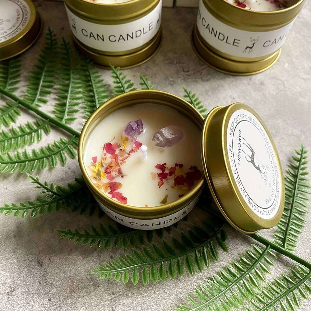 1pc Aromatherapy Candles Crystal Stone Dried Flower Luxury Meditation Scented Candles, Stress Relief Spiritual S260205