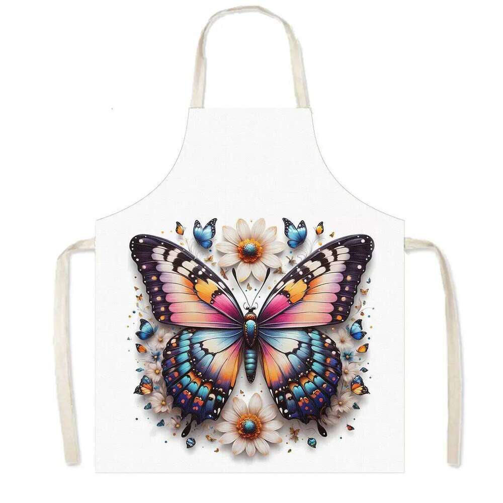Wonderful Butterfly Flower Print Kitchen Apron Women Men Baking Home Cleaning Clothing Chef Waiter Cooking Pinafore Gift S260205