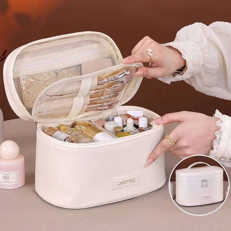 Bag for Women Large Capacity Travel Cosmetic Organizer with Brush Holder Waterproof Toiletry Pouch Portable Makeup Case Y260206