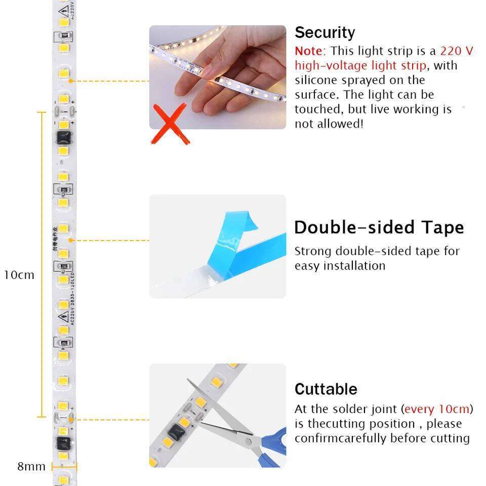 220V 230V 5M 10M 20M 50M LED Light Strip No power Required Flexible Adhesive Tape IP55 with IC Chip 2835 120LEDs/M Home Lighting Z260206