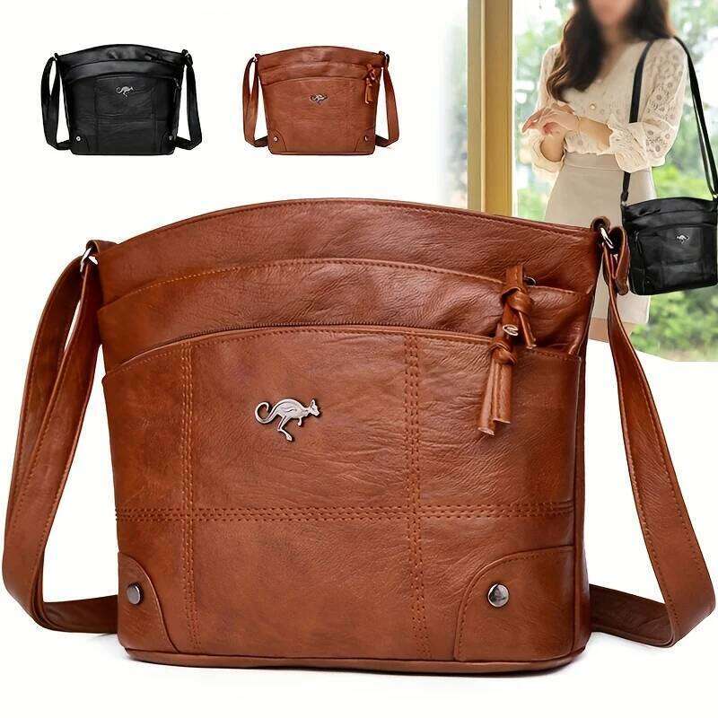 Elegant Vintage Style Shoulder Faux Leather Multiple Pockets Crossbody Bag, Adjustable Strap, Women's Commuter Work Purse XJ260129