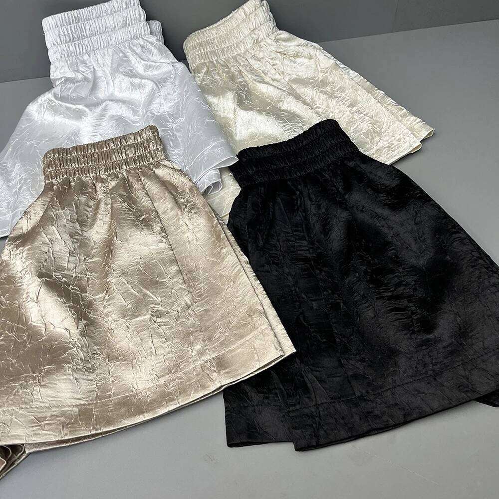 Women's Solid Color Satin Ice Silk Texture Shorts Summer Versatile Elastic Waist Loose A-Line female casual versatile Hot Pants XJ260206