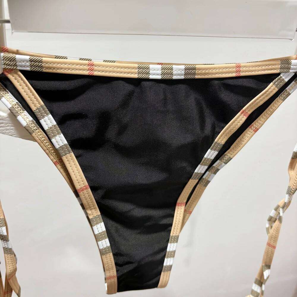 Luxury Brand Design Sexy Black Print Bikini 2 piece Set Women Halter Elastic Thong Swimsuit Beach Bathing Suit Holiday Beachwear XJ260206