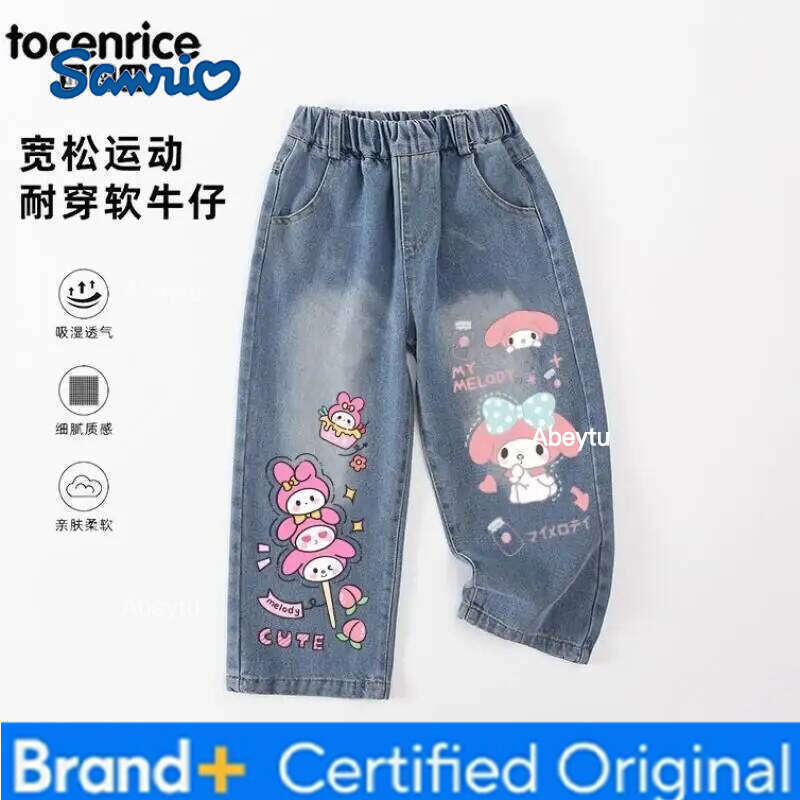Sanrio Kuromi Hello Kitty My Melody Straight Leg Jeans for Girls Spring and Autumn Casual Wear Fashionable Style Denim Pants H260206