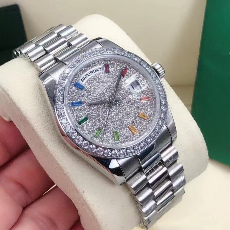 Luxury designer Women's fashion watch Classic Automatic Watch inlaid with colored diamond size 36mm Christmas gift Free shipping