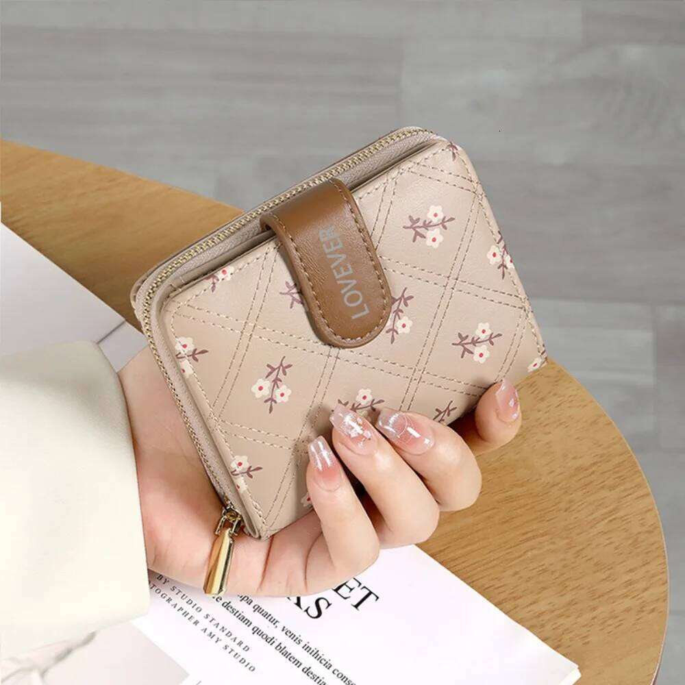 Fashion Flower Short Wallet Mini PU Leather ID Card Holder Lightweight Large Capacity Money Bag for Women Y260206