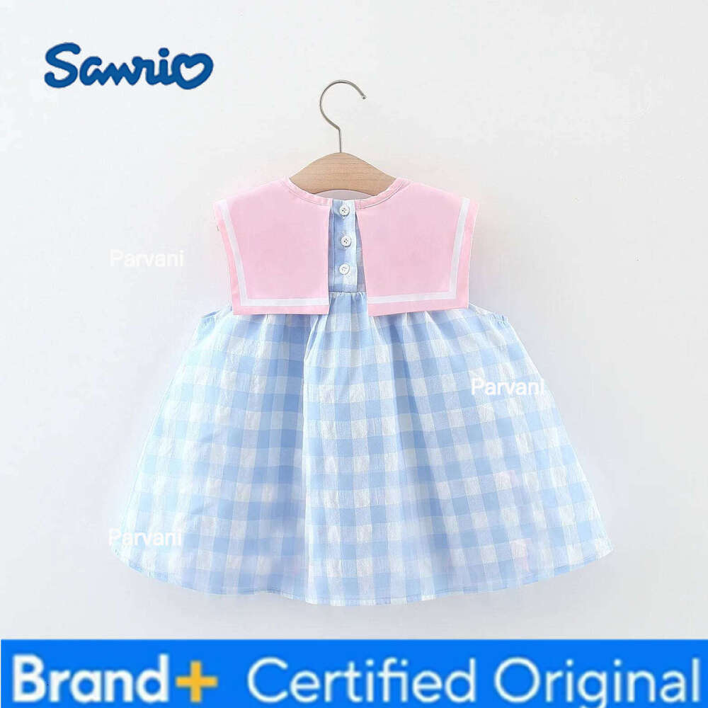 Sanrio Summer New Baby Girls School Style Small Animal Print Blue Plaid Bow Princess Dress Sleeveless Lightweight H260206 - view 3