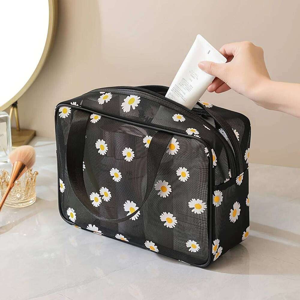 Gauze makeup Small daisies beach toiletry Travel women's simple storage Go out tote bag Y260206
