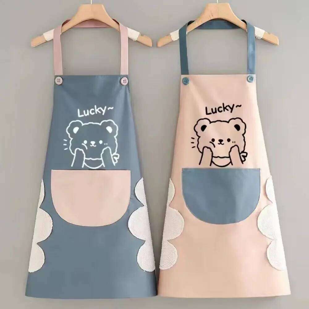 Cute Pocket Hand-wiping Kitchen Household Cooking Oil-proof Waterproof Men Women Adult Coffee Overalls Wipe Hand Apron S260205
