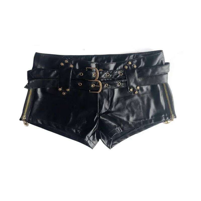 Women Sexy Side Zipper Splicing Ultra Short Shorts Low Waist Leather Belt Mini Trousers Female Slim Hip Lift Three Quarter Pants H260206