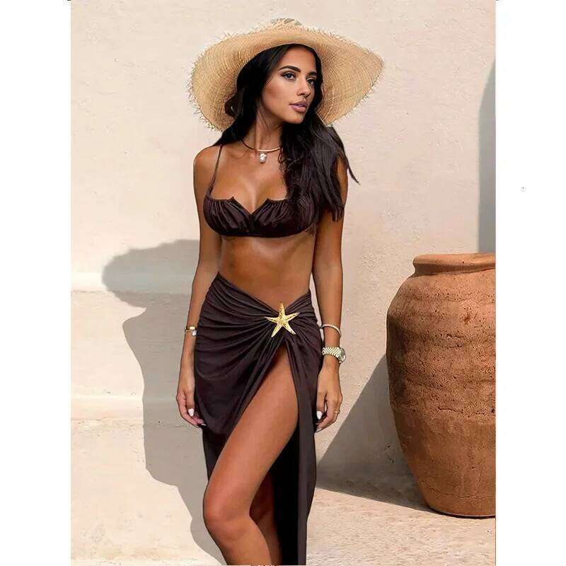 2025 New Star Three-piece Set Split Skirt Swimsuit Women's Separate Bikini Cross-border Sportswear And Accessories XJ260206